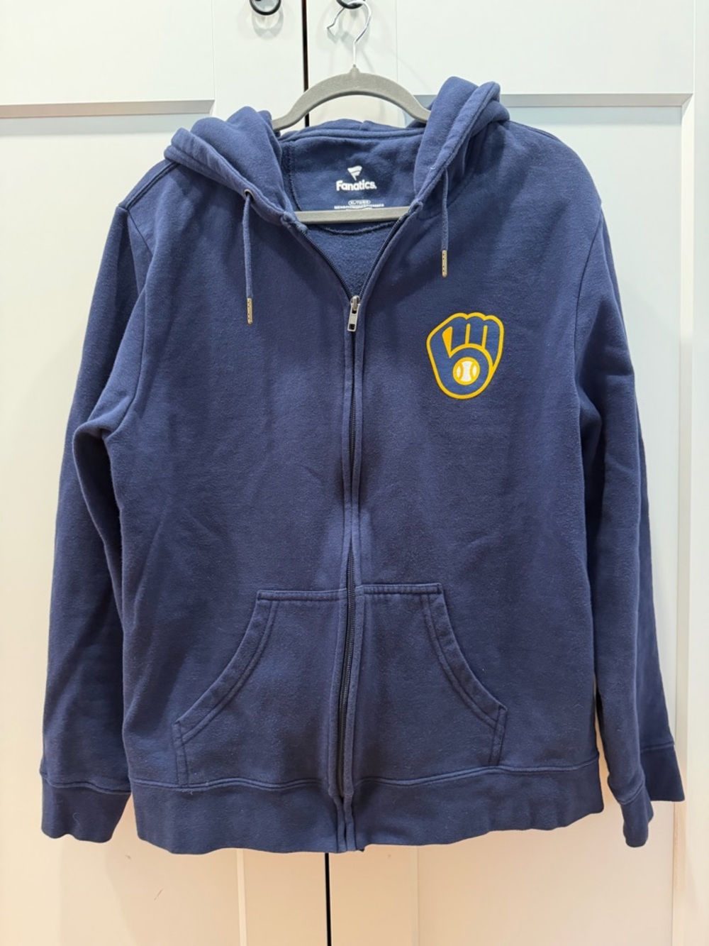 Fanatics Men’s Navy Hoodie Jacket with Brewers Logo, Sz XL